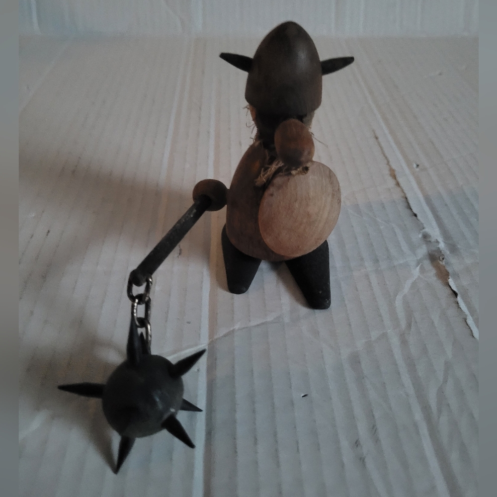 Vintage Danish Teak Wood Viking Figurine With Mace
